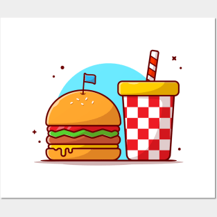Burger And Soda Cartoon Vector Icon Illustration (12) Posters and Art